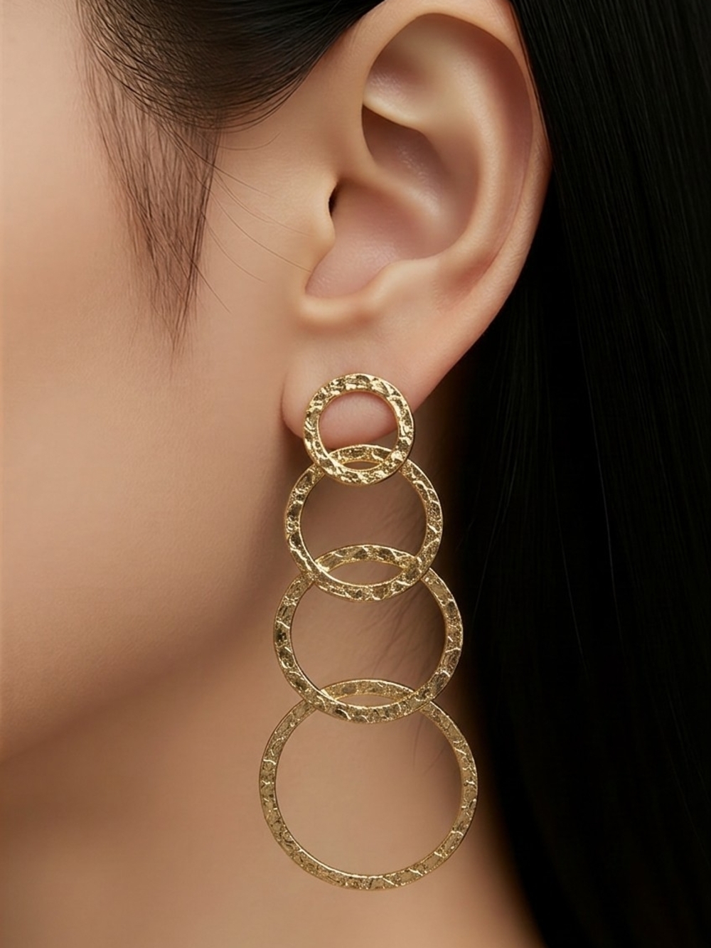 Gold Four-Tier Hoop Drop Earrings - Stylish Women Jewelry